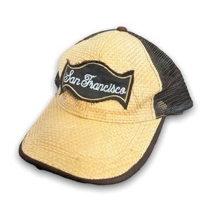 Vintage Brown San Francisco Patchwork Straw/Mesh Hat